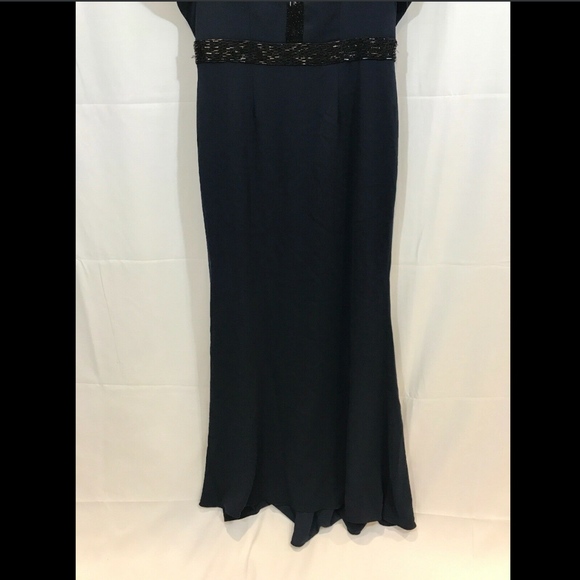 NEW $480 Carmen Marc Valvo Draped & Beaded‎ Gown in Midnight Blue [SZ 10 ] - Picture 6 of 8
